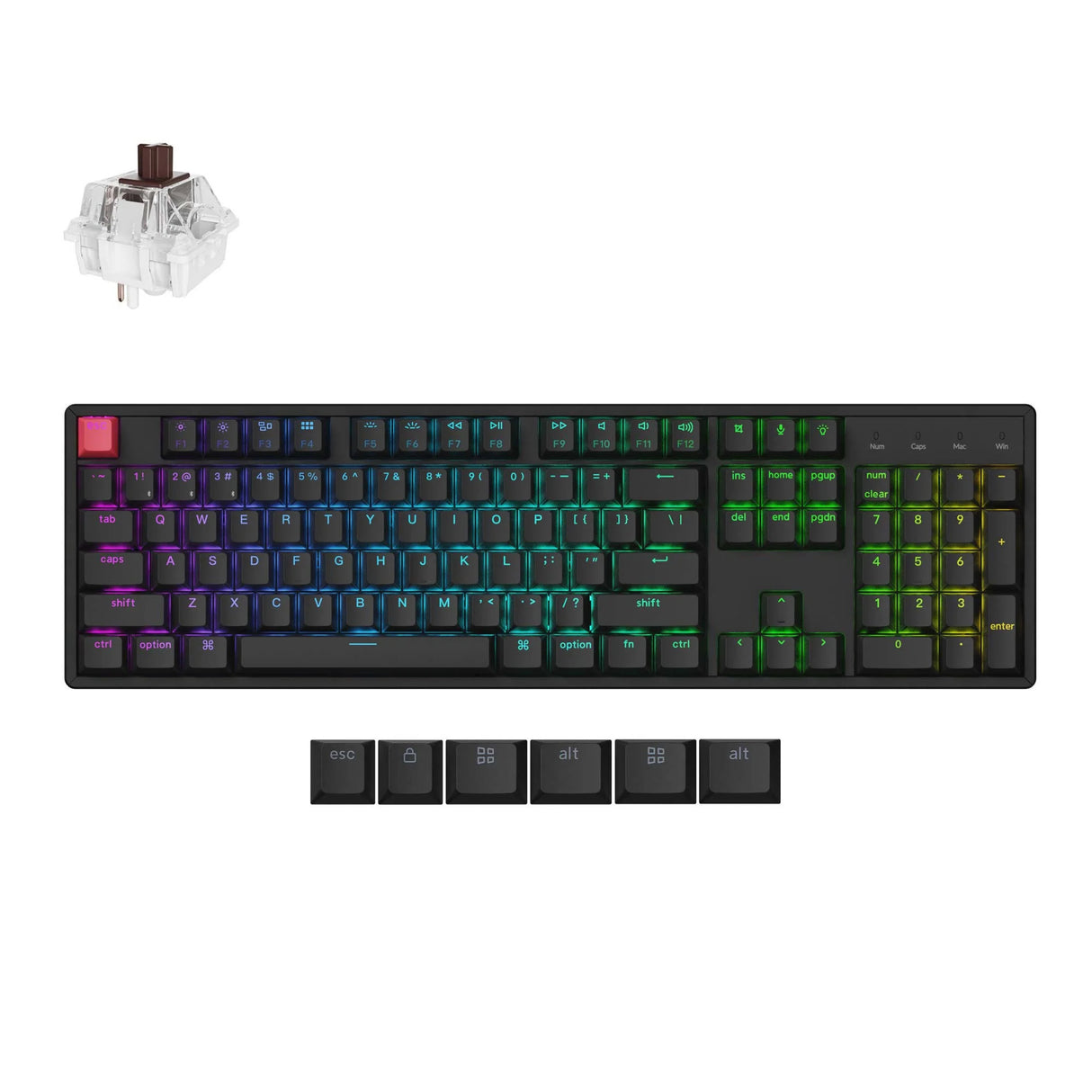 Clavier mécanique Keychron k10x-c3 rgb (noir, disposition américaine (qwerty), super marron, 100%, rgb, touches pbt double-shot cerise, bluetooth usb-c)