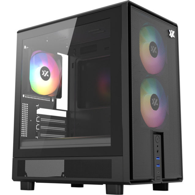 Boîtier tour midi Xyz pc gear atom (noir | 2x USB-A | 1x USB-C | verre trempé)