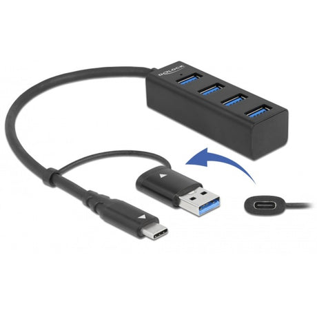 Delock Hub USB 3.2 gen 1 à 4 ports avec connexion USB Type-C ou USB Type-A Hub USB (noir)