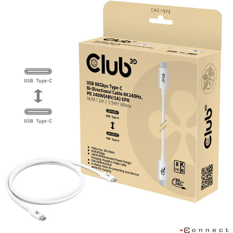 Câble Club 3D USB-C 80Gbps certifié 240W 8K 240Hz (blanc, 1,2m)