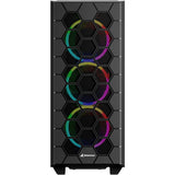 Boîtier tour midi hexagonal Sharkoon rgb (noir | 2x usb-a | 1x usb-c | rgb | verre trempé)