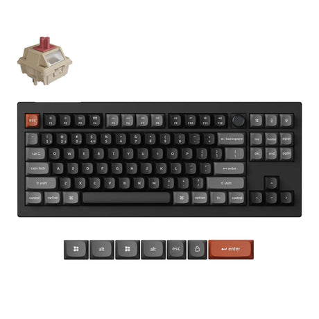 Clavier mécanique personnalisé sans fil Keychron v3 ultra 8k (noir, disposition américaine (qwerty), pompon de soie rouge, 80 % (tkl), RVB, échange à chaud, 2,4 GHz | Bluetooth 5.3 | USB-C)