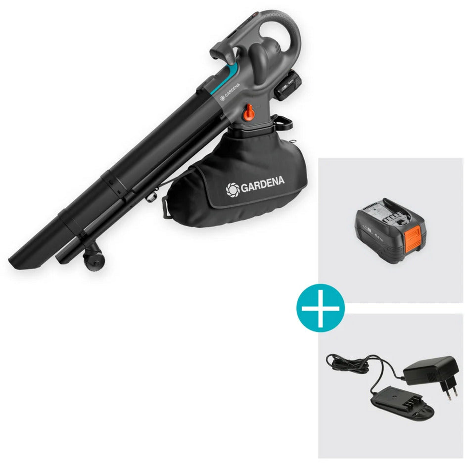 Aspirateur Gardena - souffleur powerjet collect aspirateur à feuilles souffleur de feuilles (gris noir, batterie 18v p4a et chargeur inclus)