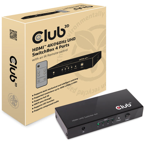 Adaptateur Club 3D HDMI 2.0 UHD Switchbox 4 ports (noir, CSV-1370)