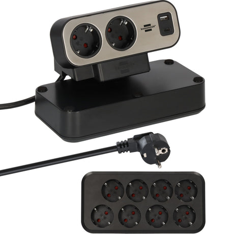 Brennerstuhl brennerstuhl®estilo prise duplex, 1x USB C, 1x USB A, 10x prises de sécurité, argent noir - 1153580200
