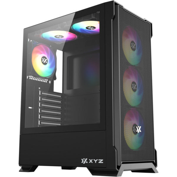 Boîtier tour midi en maille Xyz PC Gear Airone 300-X (noir | 1x USB-A | 1x USB-C | Verre trempé)