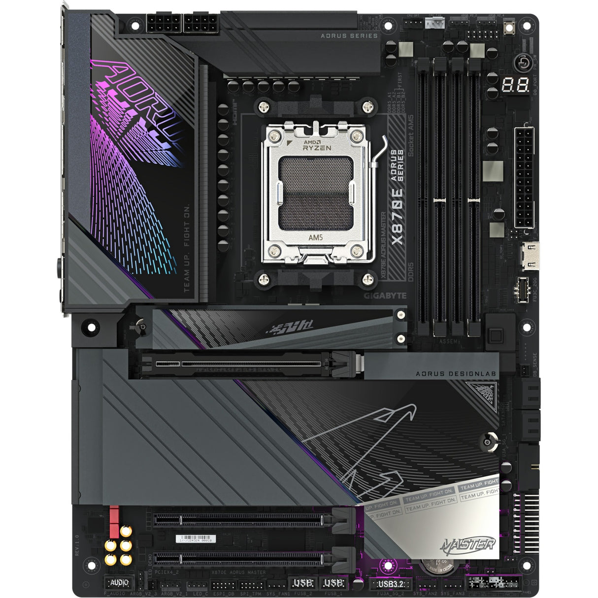 Carte mère Gigabyte x870e aorus master socket am5 (noir, raid, 5 Go LAN, Wi-Fi 7, BT, Son, ATX)