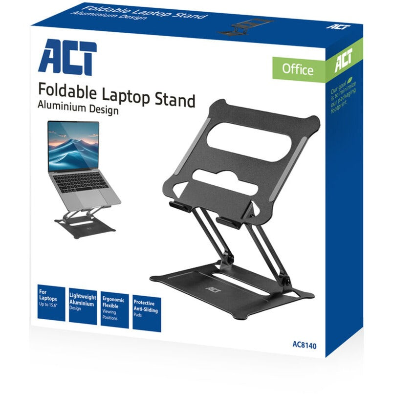 Support pour ordinateur portable Act Connectivity, aluminium, pliable, réglable en hauteur en continu (noir)