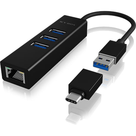 Icy box ib-hub1419-lan usb-hub (noir, 3x usb-a 3.2 (5 gbit s), 1x lan)
