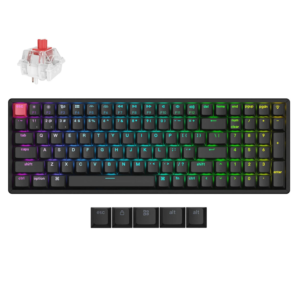 Clavier mécanique Keychron k4x-j1 RVB (noir, disposition américaine (qwerty), super rouge, 96 %, RVB, touches pbt double shot cerise, échange à chaud, Bluetooth | USB-C)
