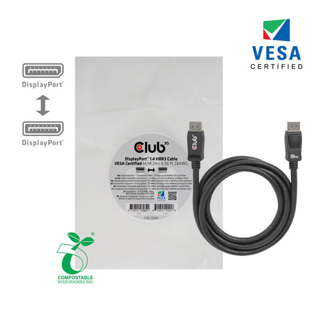 Câble certifié Club 3D Displayport 1.4 Vesa mâle-mâle (noir, 2 mètres, 8k 60hz, 32,4gbps)