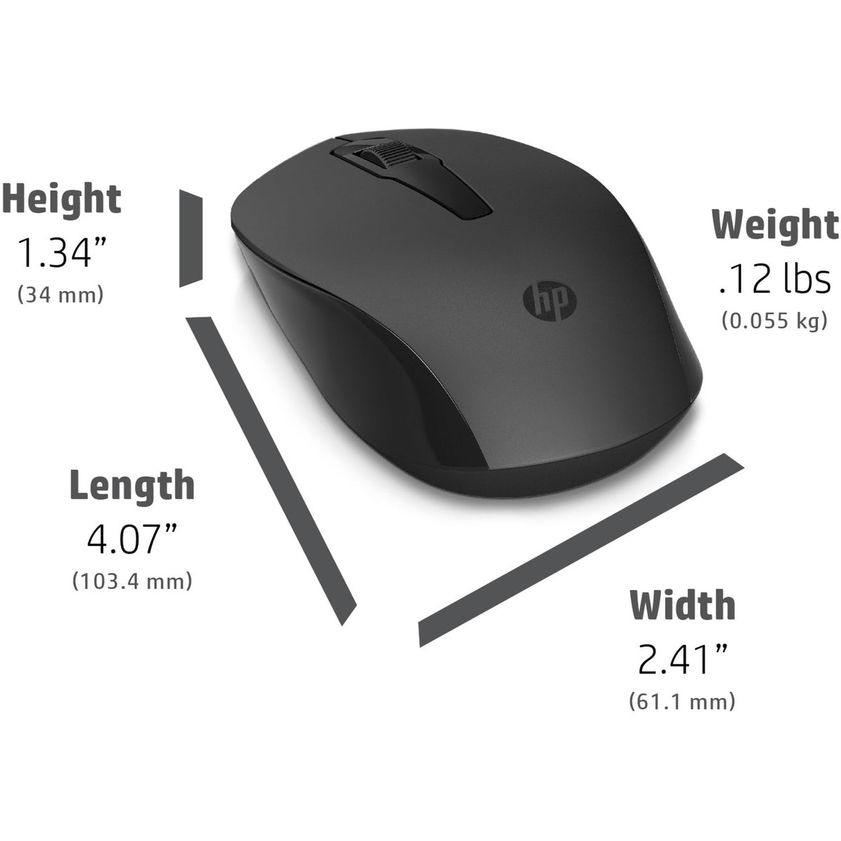 Souris sans fil Hp 150 (gris foncé noir, 1600 dpi)