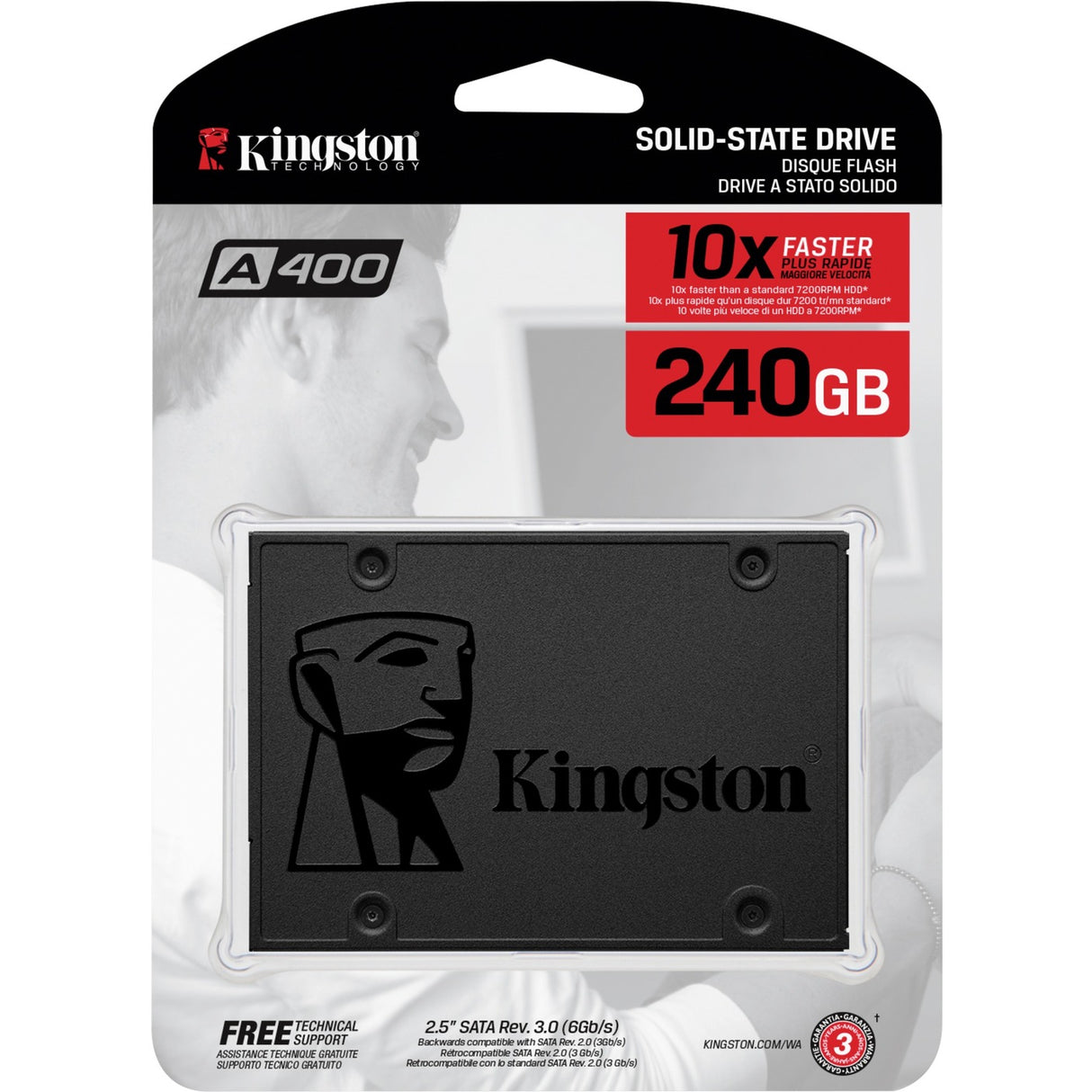 Kingston sa400s37 240g a400 ssd, 2,5 pouces, 240 go, sata3, 500 mo s, 350 mo s, 0,279 w, noir
