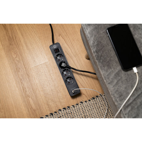 Multiprise ecolor Brennerstuhl avec 2 prises de charge USB-C | 4 prises | noir | 1,5m h05vv-f 3g1,5 - 1153240106