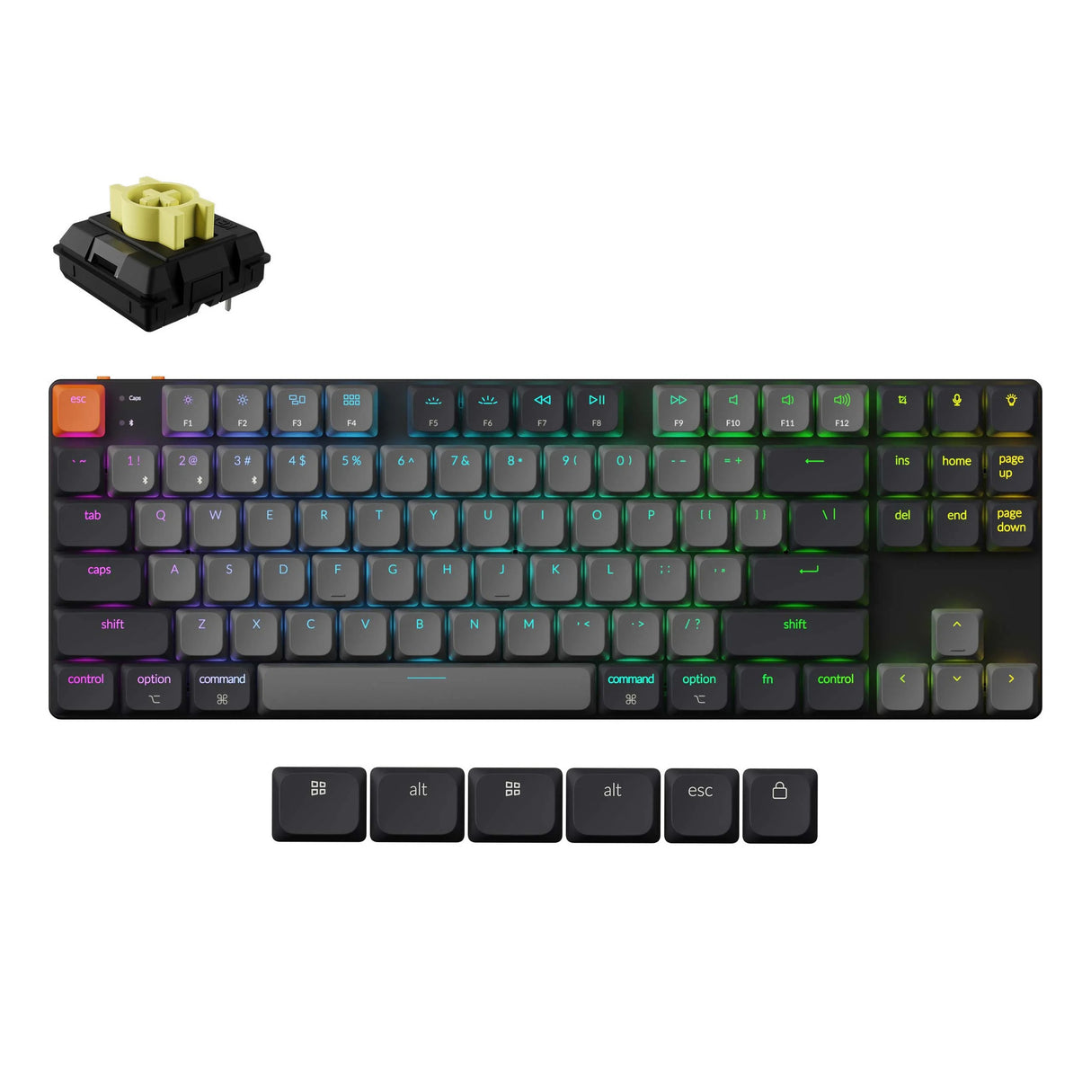 Keychron k1 qmk-h4, clavier (noir, disposition américaine, banane pompon de lait, 80%, LED RVB, touches ABS, échange à chaud, USB-C | Bluetooth 5.2)