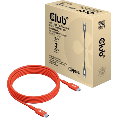 Câble bidirectionnel Club 3D USB-C 2.0 (orange, 2 mètres, 240 W)