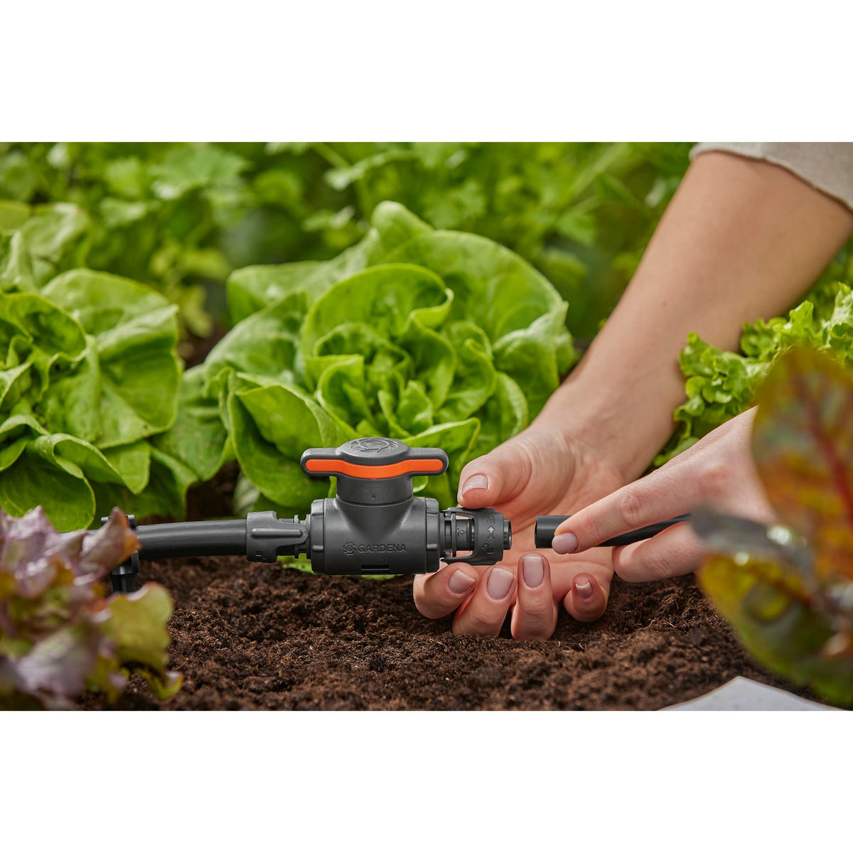 Vanne d'arrêt et de régulation du système micro-goutte Gardena 13 mm (1 2 ) (gris orange)