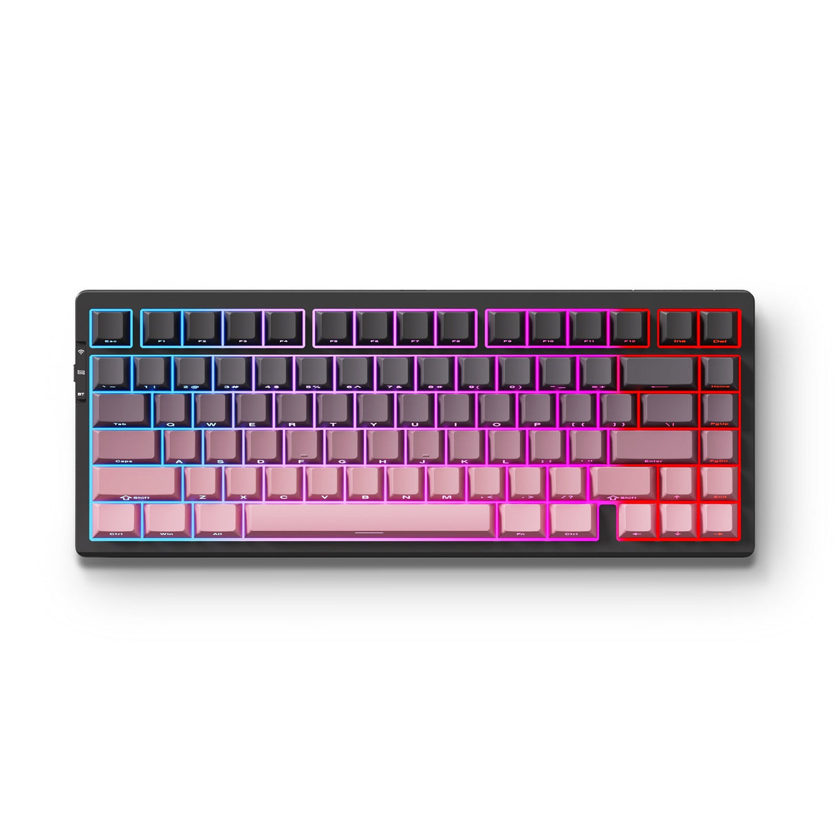 Mchose g75 pro noir rose crème arbre tri-mode structure de joint mécanique, clavier de jeu (noir rose, disposition américaine, arbre crème KTT, 75%, RVB, échange à chaud, PBT gravé sur le côté, Bluetooth USB-C sans fil)