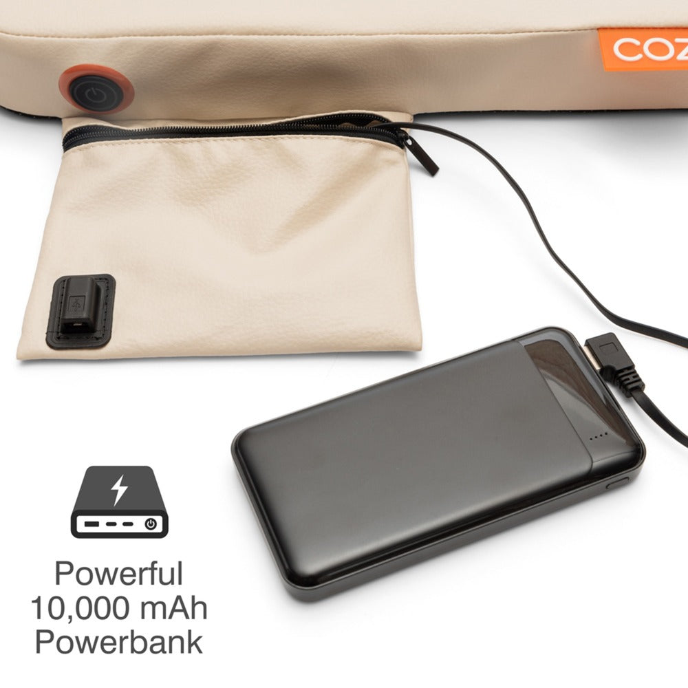 Cosy Jordan – coussin de siège chauffant sans fil à infrarouge pour l'extérieur, coussin chauffant (beige clair, batterie externe 10000 mah)