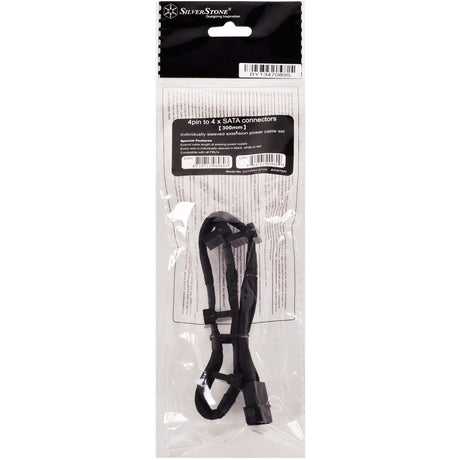 Adaptateur Silverstone 4 broches molex > 4x 15 broches sata (noir, pp07-btsb)