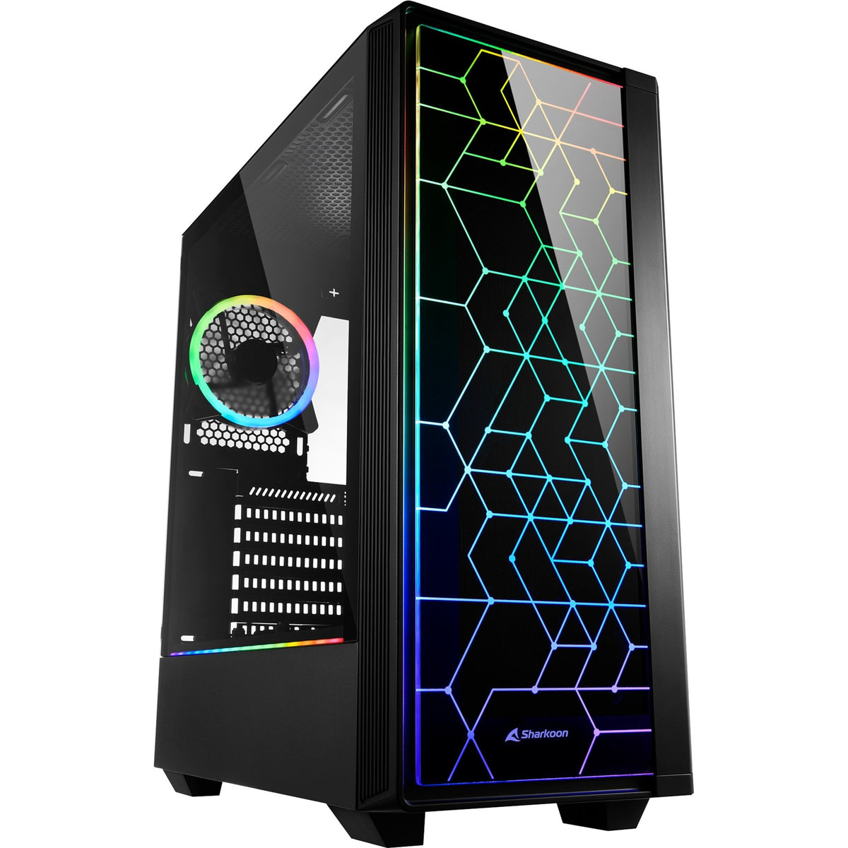 Boîtier tour midi Sharkoon rgb lit 100 (noir | 3x usb-a | rgb | fenêtre)