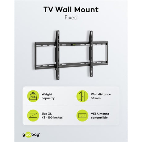 Goobay Support TV mural fixe 43 - 100 pouces (109 - 254 cm), max. Support mural 70 kg (noir)