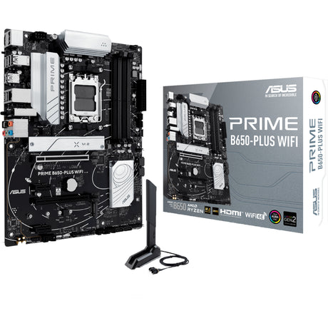 Asus prime b650-plus wifi socket am5 moederbord (zwart zilver, raid, 2.5gb-lan, wi-fi 6e, bt 5.3, sound, atx)
