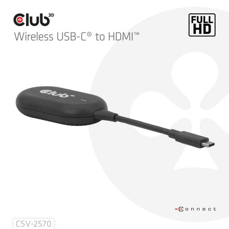 Adaptateur émetteur et récepteur sans fil USB-C vers HDMI Club 3D (noir)