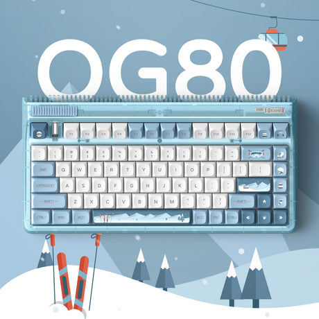 Clavier mécanique sans fil Iqunix OG80 Wintertide (bleu clair, disposition américaine (QWERTY), Iqunix Moonstone Turbo, 80 % (TKL), LED RVB, remplaçables à chaud, PBT, 2,4 GHz | Bluetooth 5.1 | USB-C)
