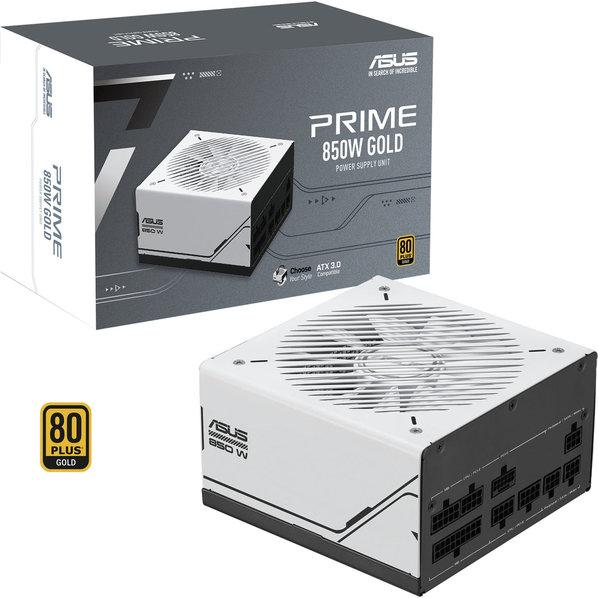 Alimentation modulaire Asus prime gold 850 watts (blanc, 1x 12v-2x6, 3x pcie)