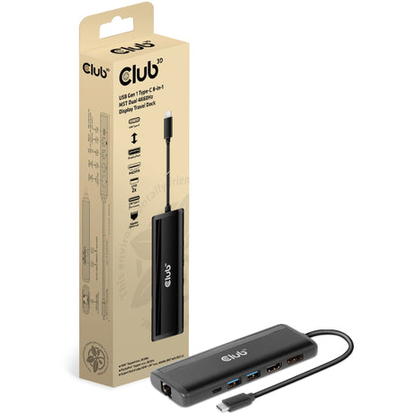 Station d'accueil de voyage Club 3D USB Gen 1 Type-C 8-en-1 MST double écran 4K60 Hz (noir)
