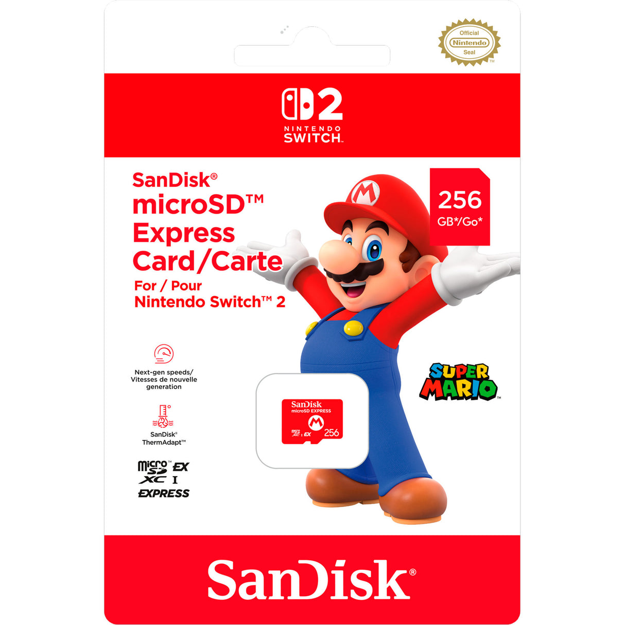 Sandisk nintendo switch 2 carte microsd express carte mémoire 256 go