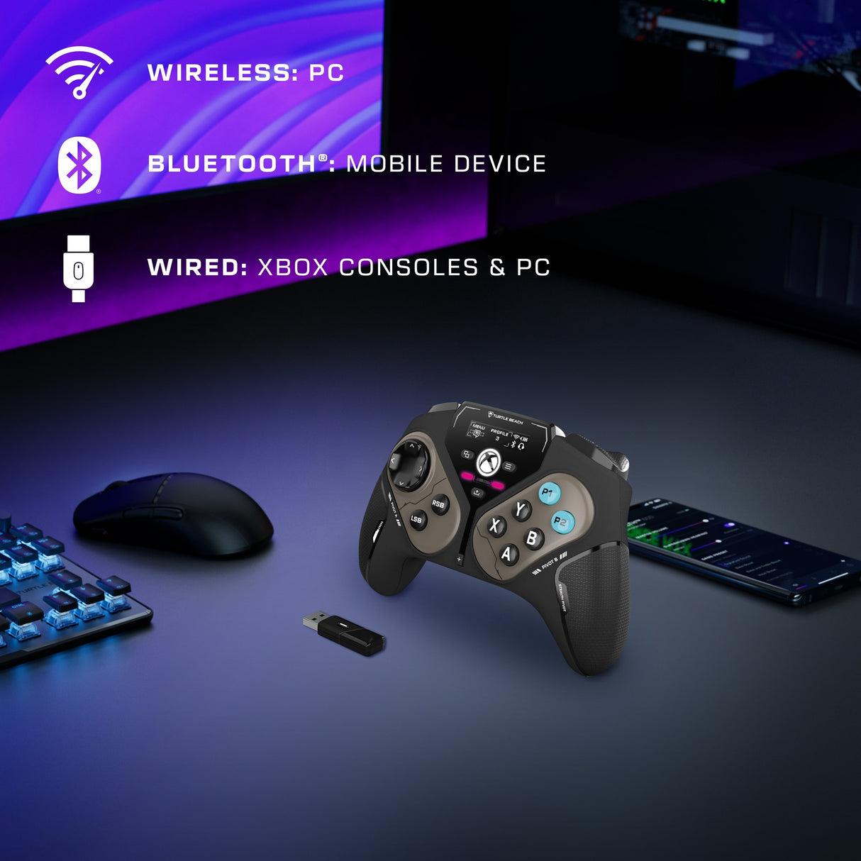 Contrôleur intelligent sans fil Turtle Beach Stealth Pivot (noir, Bluetooth USB 2,4 GHz, PC, Xbox, Android)