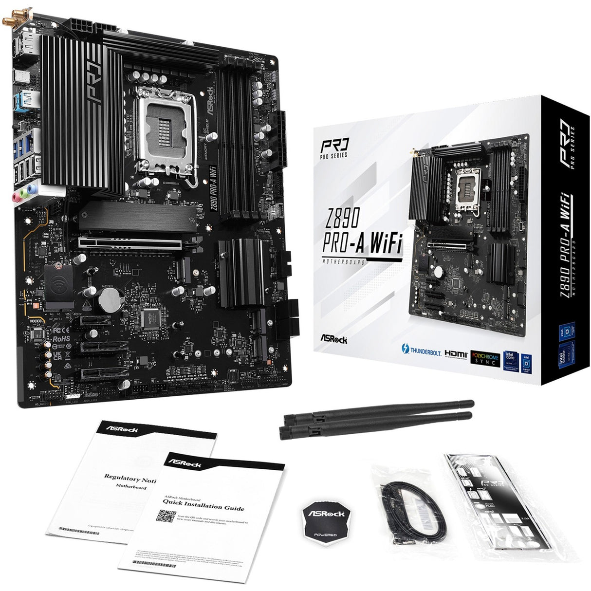 Carte mère Asrock Z890 Pro-A WiFi Socket 1851 (noir, RAID, 2,5 Go-LAN, WiFi 6e, BT, son, ATX)