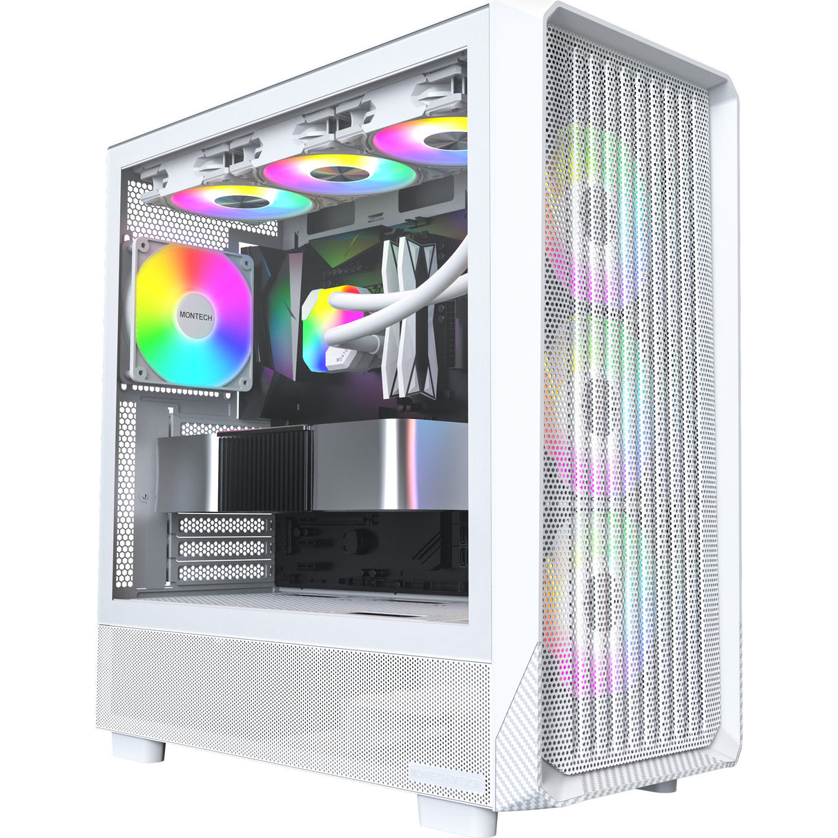 Boîtier tour midi Montech x5 (blanc | 2x USB-A | 1x USB-C | verre trempé)