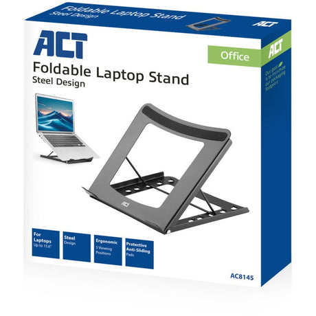 Support pour ordinateur portable Act Connectivity, pliable, réglable en hauteur sur 5 positions (noir)