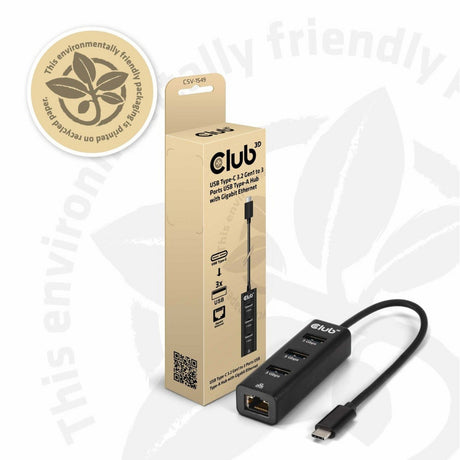 Club 3d usb‑c 3.2 gen 1 naar 3x usb‑a + ethernet dockingstation (zwart)