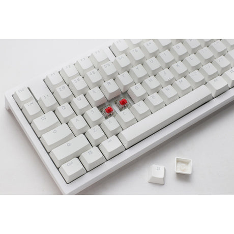 Ducky Zero 6108 clavier de jeu mécanique RVB blanc pur (blanc, disposition américaine (qwerty), marron cerise mx2a, 100 %, LED RVB, pbt double-shot, échange à chaud, 2,4 GHz | Bluetooth | USB-C)