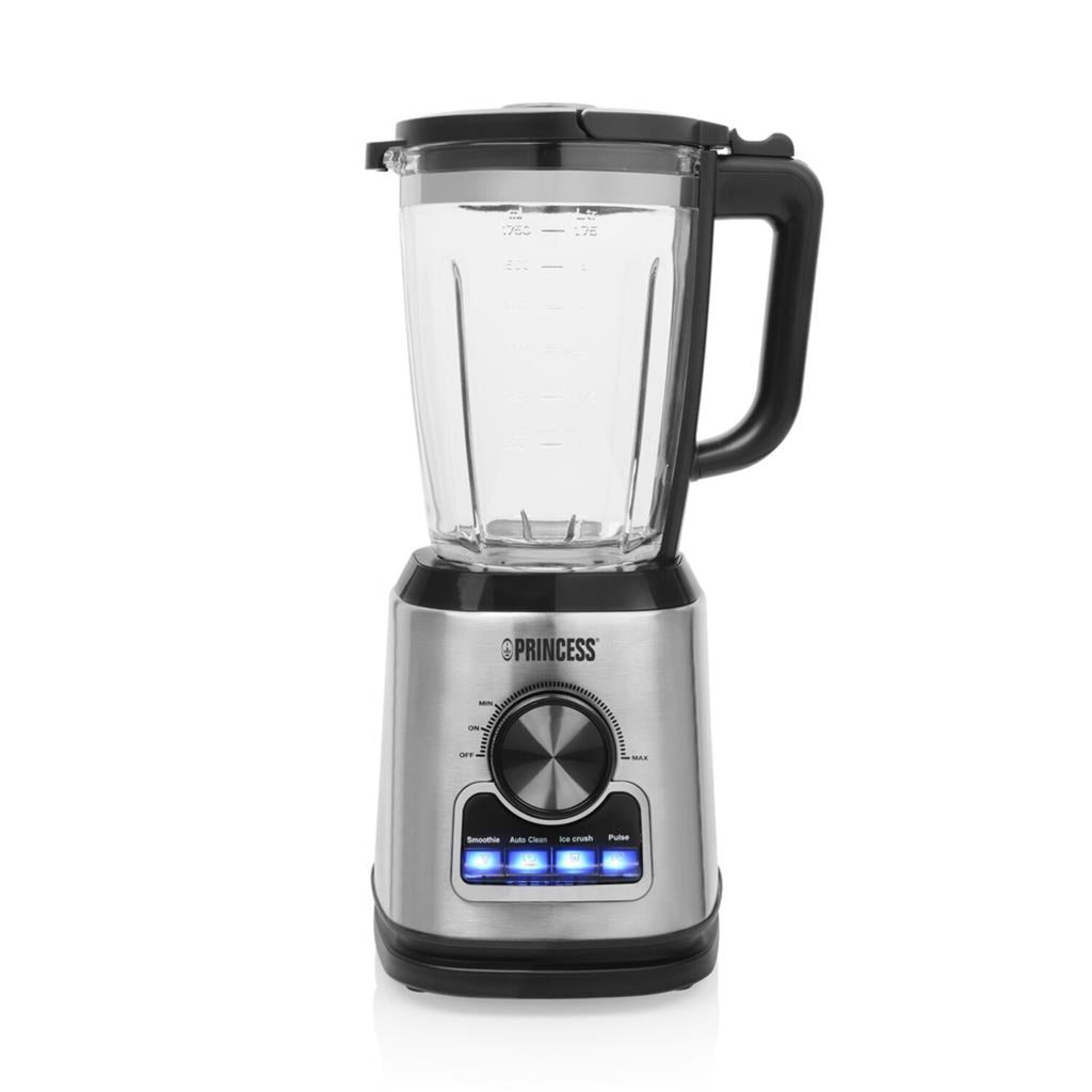 Princess 212094 mixeur solid pro (acier inoxydable noir, 1,75 litres | bloc de couteaux en acier inoxydable 6 couteaux | fonction de nettoyage automatique | pièces lavables au lave-vaisselle)