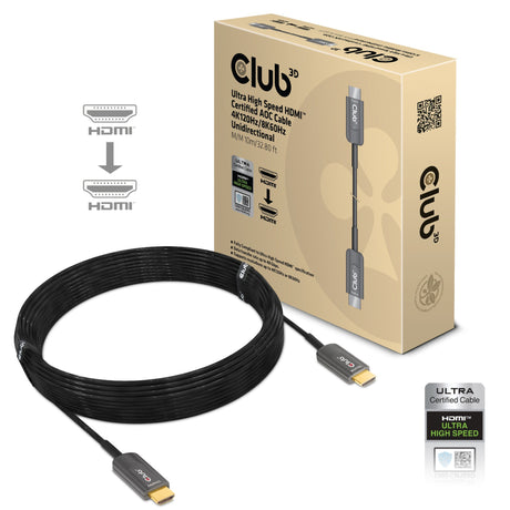 Club 3D Câble unidirectionnel certifié AOC HDMI 2.1 ultra haut débit mâle-mâle (noir, 10 mètres, 4K 120 Hz, 8K 60 Hz, 48 Gbit/s)