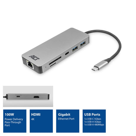 Act Connectivité USB-C 4K Station d'accueil pour 1 moniteur HDMI, Ethe
