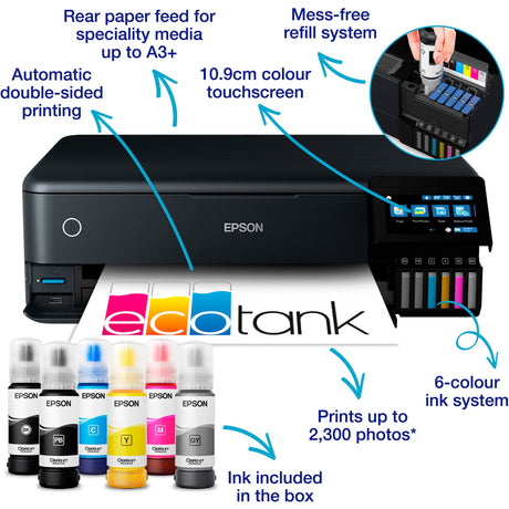 Epson ecotank et-8550 imprimante jet d'encre tout-en-un (noir, USB, WLAN, numérisation, copie)