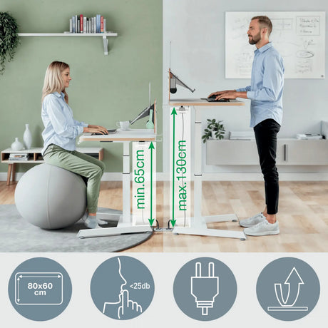 Bureau assis-debout Leitz ergo électrique - réglable en hauteur - petit bureau - avec fonction mémoire - 80 x 60 cm - blanc