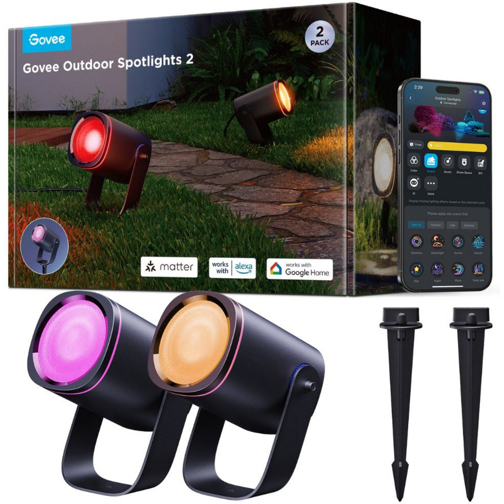 Les spots d'extérieur intelligents Govee comptent rgbicww - pack de 2 spots de jardin
