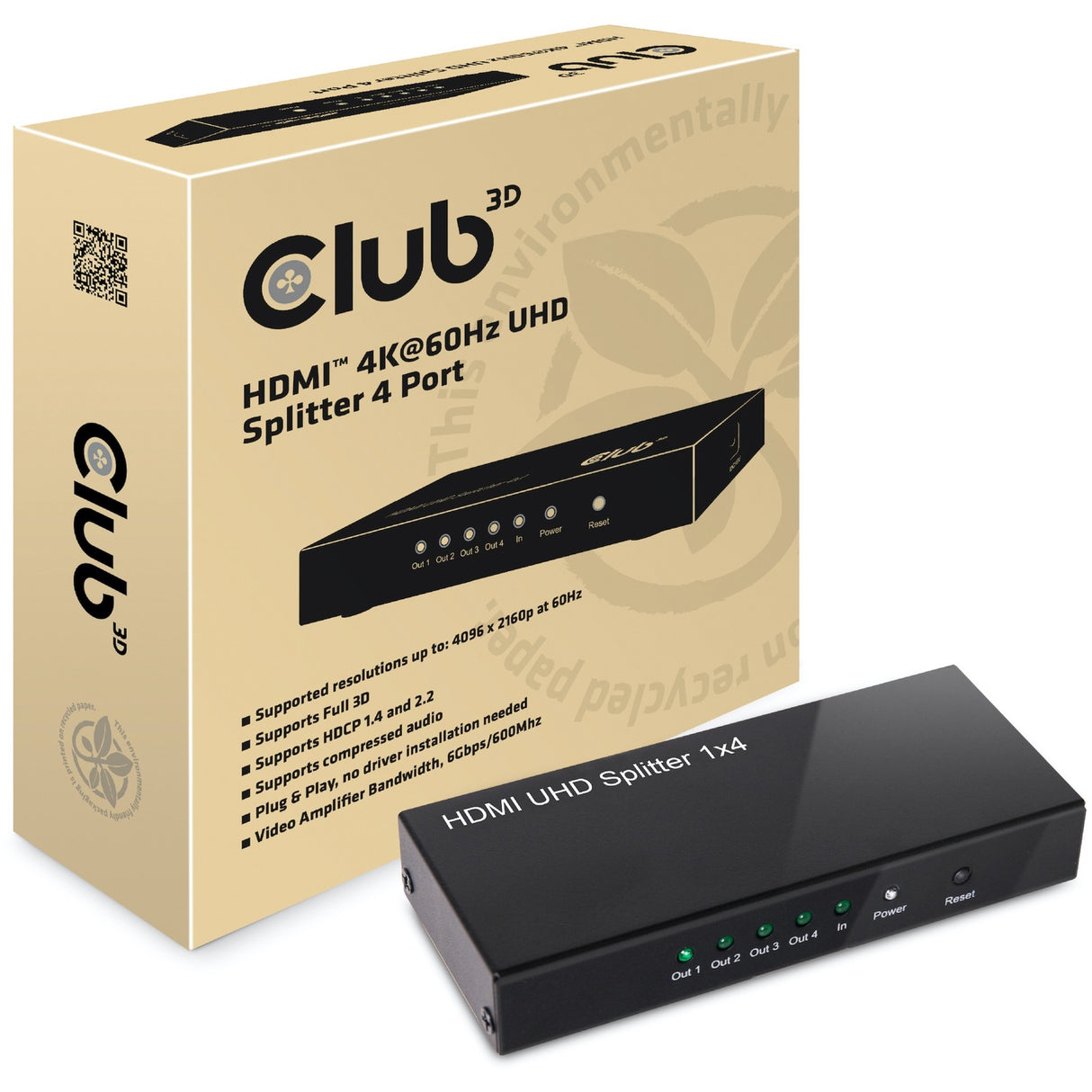 Répartiteur HDMI 2.0 UHD Club 3D 4 ports (noir)