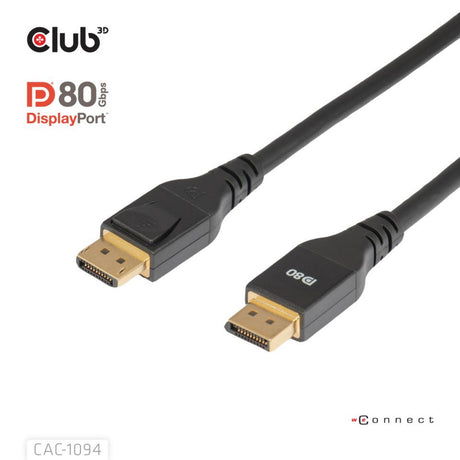 Câble Displayport 2.1 Vesa DP80 certifié Club 3D (noir, 2 mètres, 8k 240hz, 10k 60hz, 80gbps)