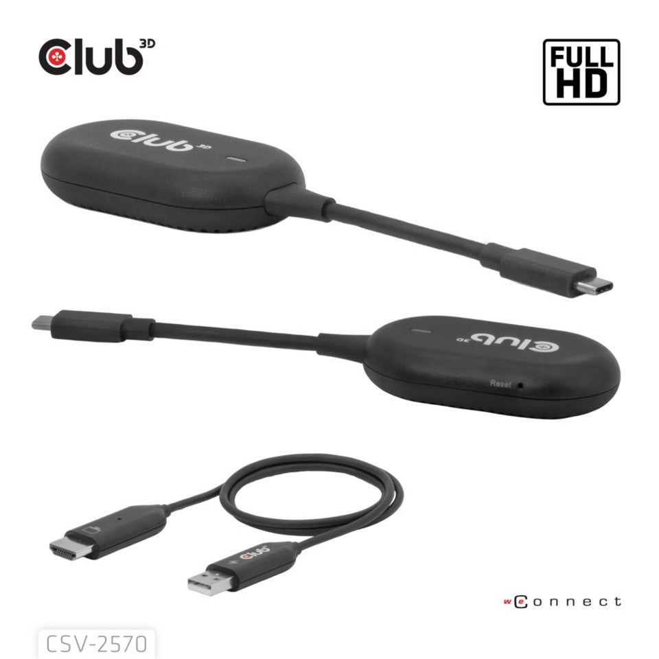 Adaptateur émetteur et récepteur sans fil USB-C vers HDMI Club 3D (noir)