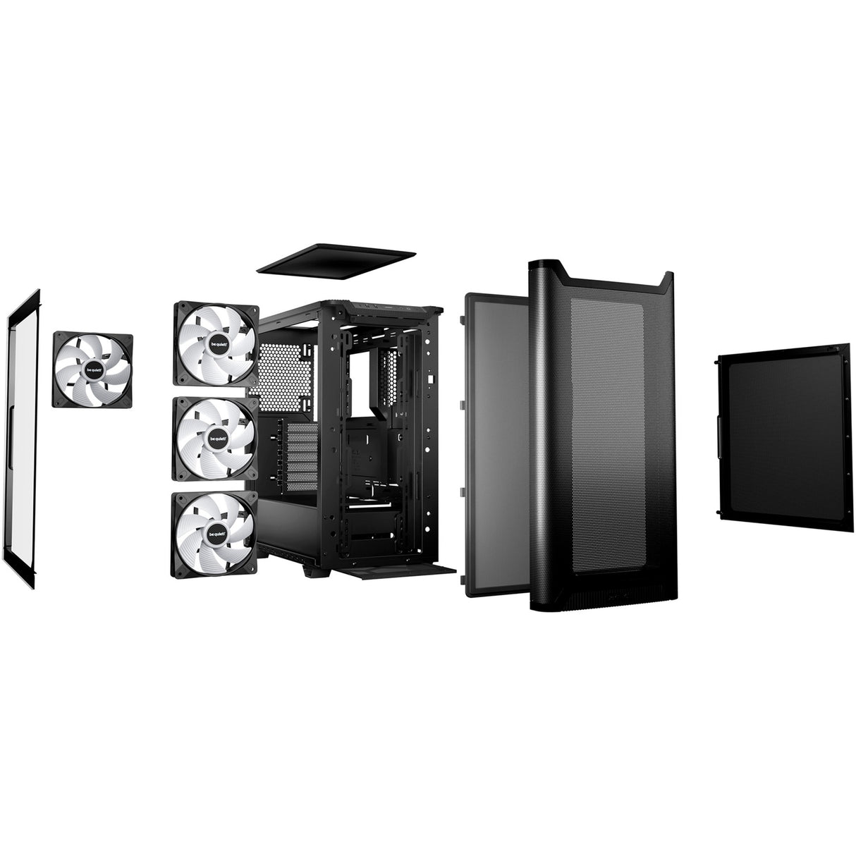 Soyez silencieux! boîtier tour midi pure base 501 lx (noir | 2x USB-A | 1x USB-C | RGB | verre trempé)