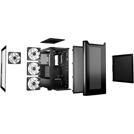 Soyez silencieux! boîtier tour midi pure base 501 lx (noir | 2x USB-A | 1x USB-C | RGB | verre trempé)