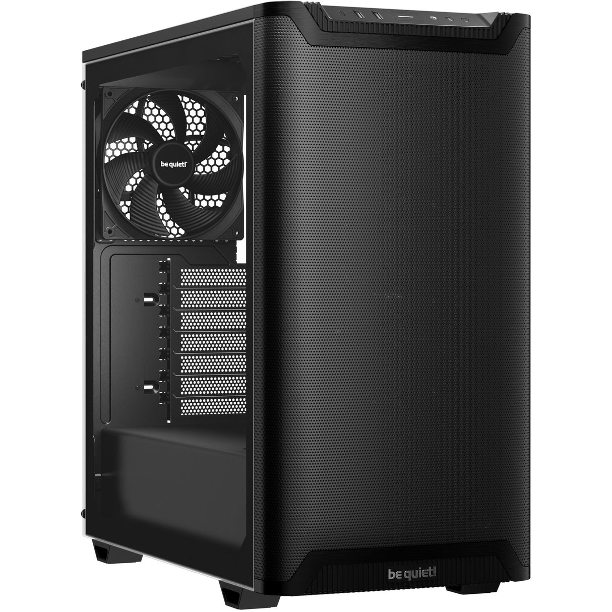 Soyez silencieux! boîtier tour midi à fenêtre de flux d'air pure base 501 (noir | 2x USB-A | 1x USB-C | verre trempé)